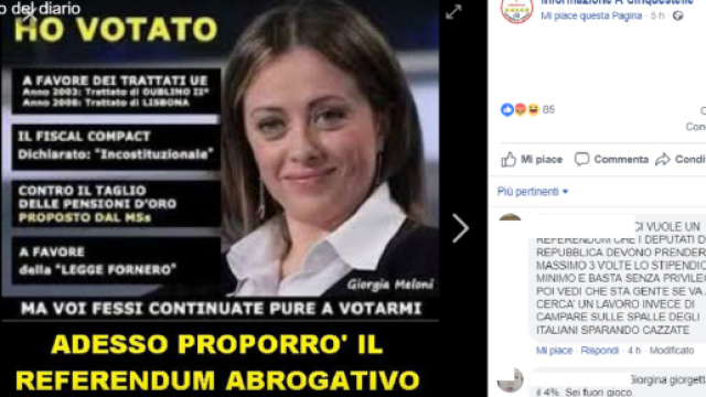 Giorgia Meloni attaccata dal M5S sui social: "votò il fiscal compact"