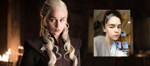 Emilia Clarke compartilha fotos de quando esteve no hospital (Divulgação/HBO - Reprodução/CBS Sunday Morning) Emilia Clarke compartilha fotos de quando esteve no hospital (Divulgação/HBO - Reprodução/CBS Sunday Morning)