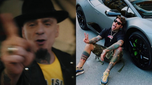 J Ax a sinistra, Fedez, con la sua Lamborghini, a destra