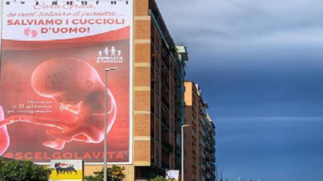 Roma, manifesto contro l'aborto di 250 metri quadri su via Tiburtina: 'Cara Greta se vuoi salvare il pianeta, salviamo i cuccioli d'uomo'