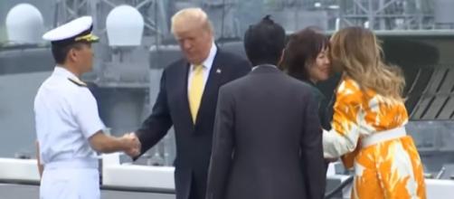 Abe, Trump arrive at Japanese Naval Base. [Image source/VOA News YouTube video]
