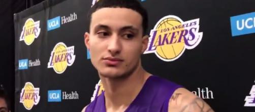 The Lakers' Kyle Kuzma may have to go as part of a trade for Anthony Davis. (Image via SportsNet/YouTube screencap)