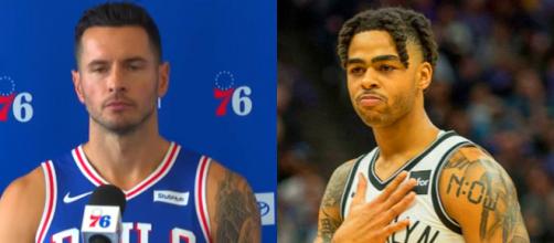 JJ Redick and D’Angelo Russell have reportedly agreed to a meeting with the Lakers – image credit: Sixers Media-Flickr/Youtube