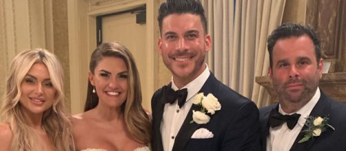 Jax Taylor and Brittany Cartwright pose alongside Lala Kent and Randall Emmett at the wedding. [Photo via Instagram]