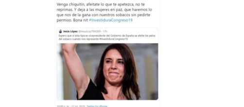 Tuit de Ada Colau por el comentario machista de Jesús López a Irene Montero