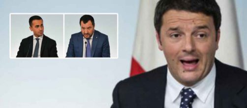 Matteo Renzi e nei riquadri Di Maio e Salvini