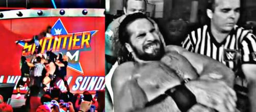 WWE Raw, Brock Lesnar destroys Seth Rollins. Image Courtesy: WWE/YouTube