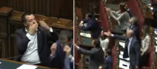 Matteo Salvini manda baci all'opposizione e la sinistra si infuria (Ph Youtube)