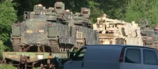 Tanks arrive in D.C. for President Donald Trump's Fourth Of July celebration. [Image source/NBC News YouTube video]