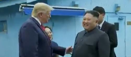 Trump and Kim Jong Un shake hands at DMZ. [Image source/CNN YouTube video]