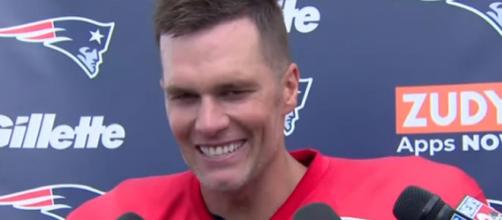 Tom Brady is all smiles after the Patriots' joint practice with the Titans (Image Credit: New England Patriots/YouTube)