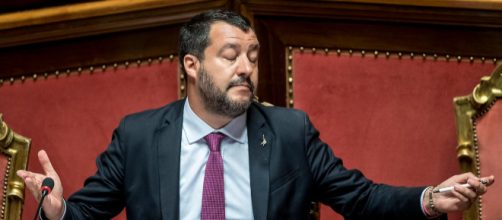 Matteo Salvini dai banchi di Palazzo Madama