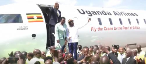 Inside Uganda Airlines Inaugural Flight to Jomo Kenyatta International Airport. [Image source/Ben – LIVE YouTube video]