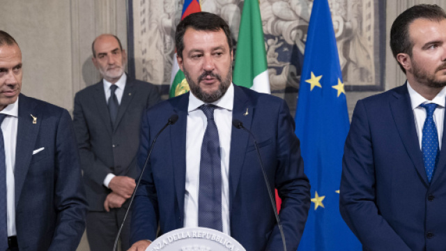 Matteo Salvini con la delegazione della Lega in occasione delle consultazioni