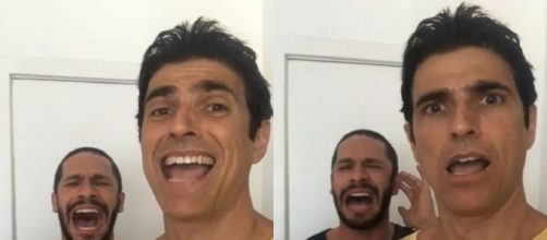 Reynaldo Gianecchini filma Rainer Cadete cantando e se impressiona com a voz do ator. (Reprodução/Instagram/@reynaldogianecchini)