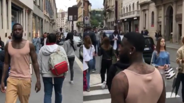 Gucci Mane, ieri in centro a Milano.