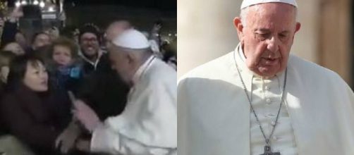 E' diventato virale il video del Papa strattonato da una fedele: irritato, le ha dato due colpetti su una mano.