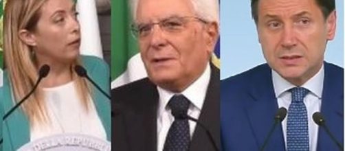 Giorgia Meloni, Sergio Mattarella e Giuseppe Conte.