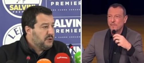 Matteo Salvini, leader della Lega, e Amadeus, conduttore di Sanremo.