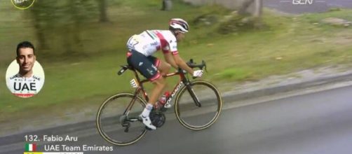 Fabio Aru nella tappa del ritiro al Tour de France.
