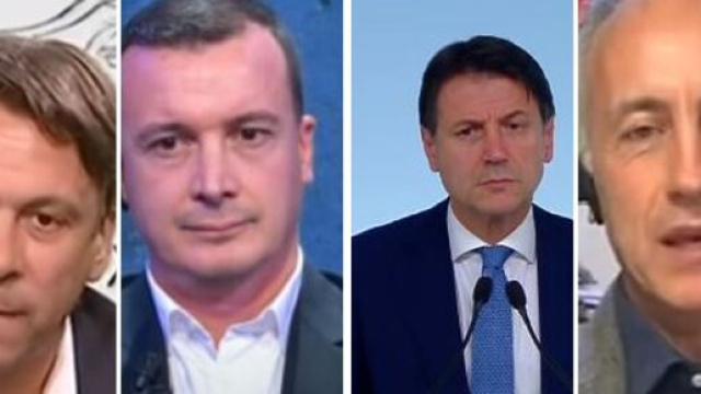 Nicola Porro, Rocco Casalino, Giuseppe Conte, Marco Travaglio.