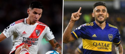 O lateral-direito Gonzalo Montiel e o meia Eduardo Salvio representarão River e Boca nas Eliminatórias da Copa. (Arquivo Blasting News)