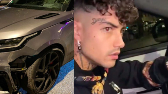 Tony Effe a destra, la vettura incidentata a sinistra.