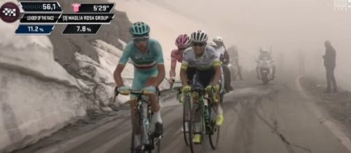 Vincenzo Nibali sul Colle dell'Agnello al Giro d'Italia 2016.