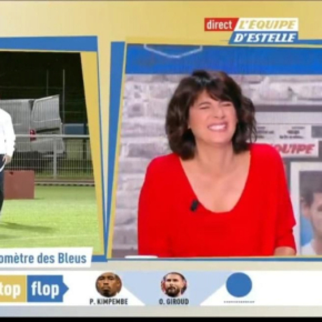 La situation d'Olivier Giroud provoque un fou rire sur le plateau de l'équipe d'Estelle. Source: capture d'écran