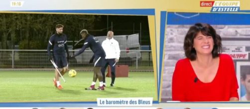 La situation d'Olivier Giroud provoque un fou rire sur le plateau de l'équipe d'Estelle. Source: capture d'écran
