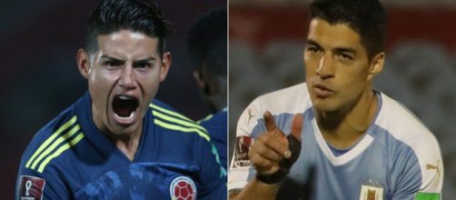 James Rodríguez e Suaréz são as principais estrelas na partida entre Colômbia e Uruguai. (Fotomontagem)
