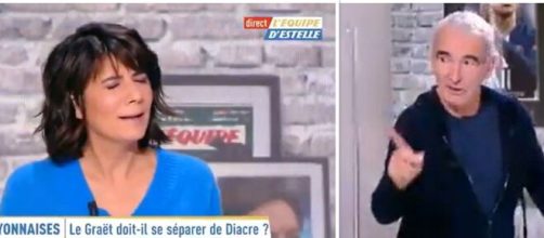 Raymond Domenech insulte les bleues de 'connes', Estelle Denis choquée. Source: Montage Photo