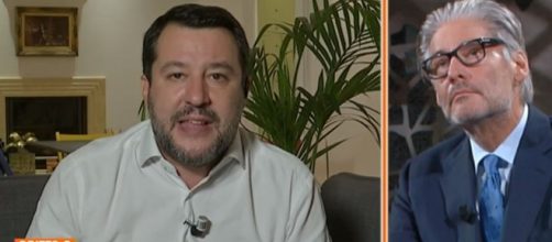 Matteo Salvini e Paolo Del Debbio nel corso della trasmissione Dritto e Rovescio, in onda il giovedì su Rete 4.