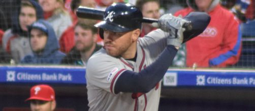 Freddie Freeman taking an at-bat at Citizens Bank Park. [image Source: Ian D'Andrea/Wikimedia Commons]