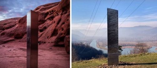 Le monolithe découvert dans l'Utah (gauche) et celui de Roumanie (droite). ©Patrick A. Mackie/Capture vidéo YouTube
