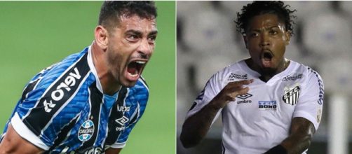 Diego Souza e Marinho são as principais esperanças de gols em Grêmio e Santos. (Fotomontagem)