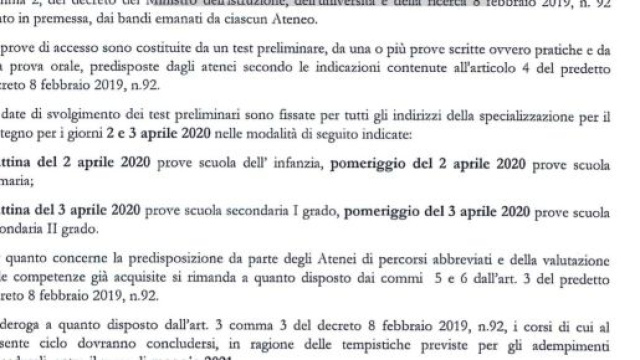 Decreto 95/2020 avvio V ciclo Sostegno