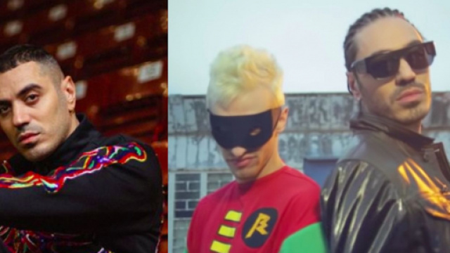 Marracash, a destra è insieme ad Achille Lauro ai tempi di Roccia Music.