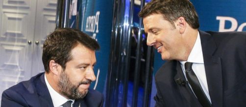 Matteo Salvini e Matteo Renzi durante la sfida tv a Porta a Porta