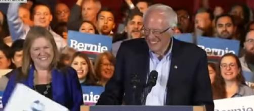 Bernie Sanders holds victory rally after winning Nevada caucuses. [Image source/CBS News YouTube video]