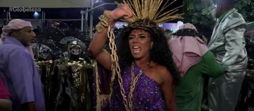 Evelyn Bastos interpretou a face de Jesus como mulher no carnaval, intrigando muitas pessoas. (Reprodução/TV Globo)