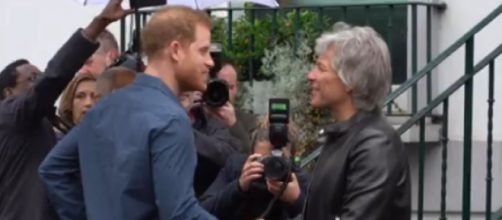 Prince Harry joins Bon Jovi at Abbey Road recording studios. [Image source/AFP News Agency YouTube video]