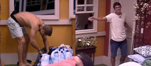 Lucas procura respostas em mala de Daniel e Felipe vigia a porta. (Reprodução/TV Globo)