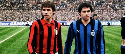 Franco e Beppe Baresi prima di Milan-Inter del 2 marzo 1980.