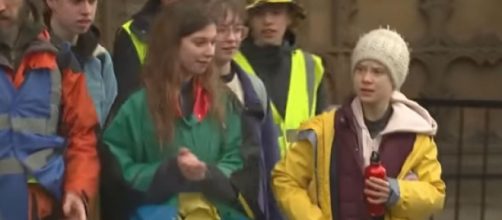 Greta Thunberg joins climate strikers in Bristol. [Image source/Channel 4 News YouTube video]