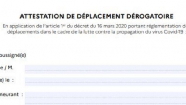 L'attestation de déplacement dérogatoire obligatoire à tous les citoyens désireux d'effectuer des déplacements extérieurs. Cred:interieur.gouv.f