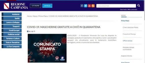 Regione Campania, dati contagio e mascherine gratuite