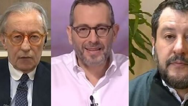 Vittorio Feltri, Corrado Formigli e Matteo Salvini.