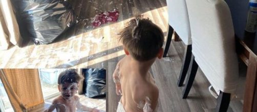 Photos of Danielle Jbali's grandchild playing in her kitchen. (Image source: Instagram/@daniellejbali)