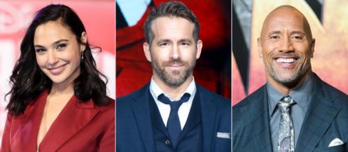 O trio de protagonistas de "Red Notice" da Netflix: Gal Gadot, Ryan Reynolds e Dwayne Johnson. (Arquivo Blasting News)